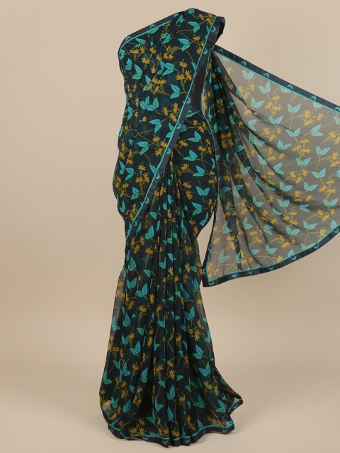 

Pothys Navy Blue & Blue Floral Poly Chiffon Saree