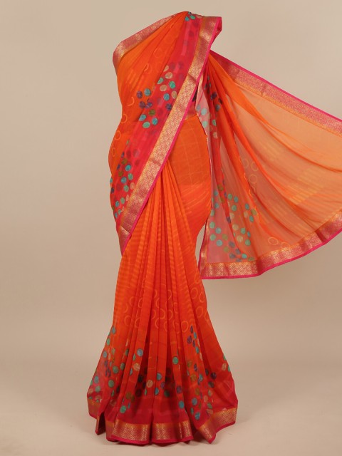 

Pothys Orange & Blue Printed Chiffon Saree