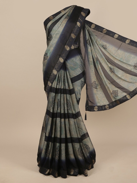 

Pothys Navy Blue & Grey Ethnic Motifs Zari Saree