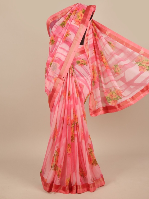 

Pothys Pink & Green Floral Printed Saree