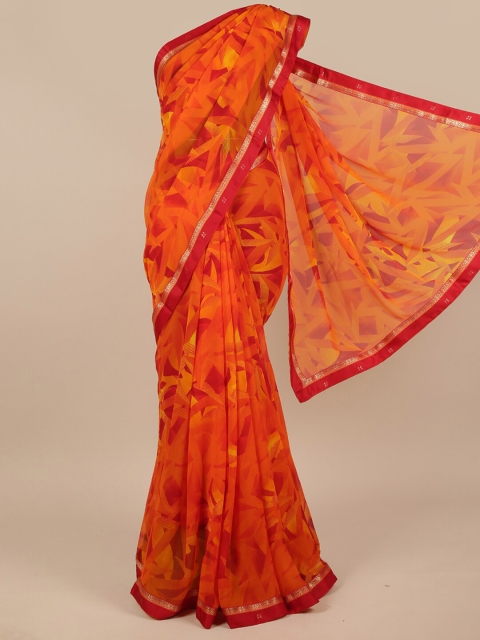 

Pothys Orange & Red Poly Chiffon Saree