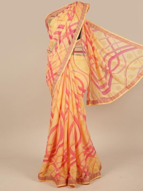 

Pothys Peach-Coloured & Pink Printed Chiffon Saree