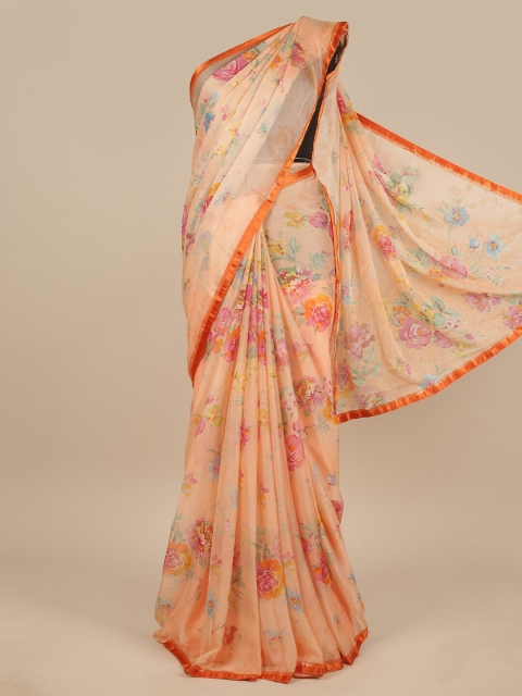 

Pothys Peach-Coloured Floral Poly Chiffon Saree