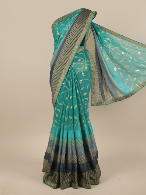 

Pothys Green & Blue Floral Zari Saree