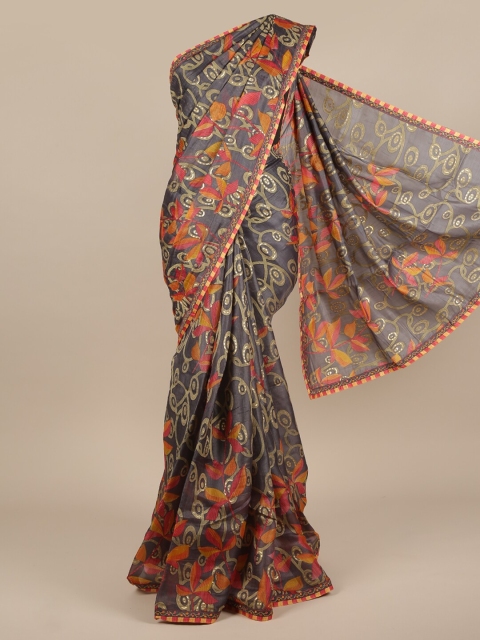 

Pothys Grey & Green Floral Poly Chiffon Saree