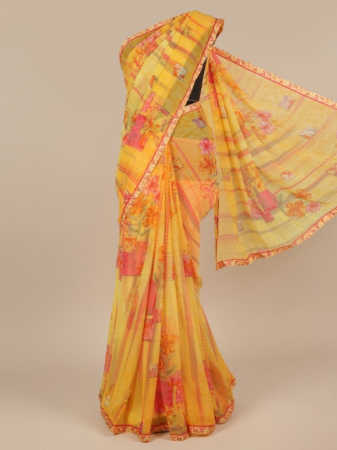 

Pothys Yellow & Pink Floral Saree