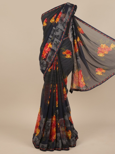 

Pothys Charcoal & Red Floral Saree