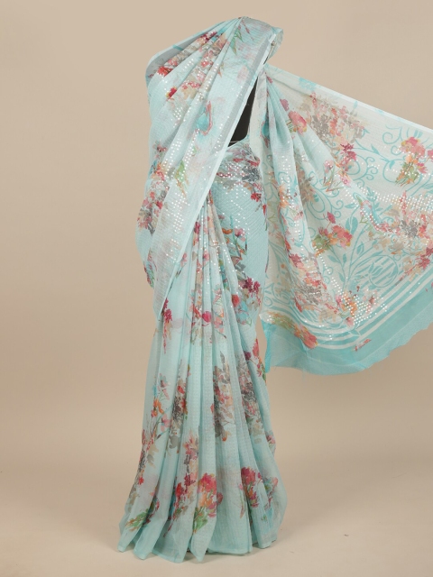 

Pothys Blue & Pink Floral Sequinned Saree