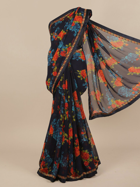

Pothys Blue & Black Floral Zari Saree
