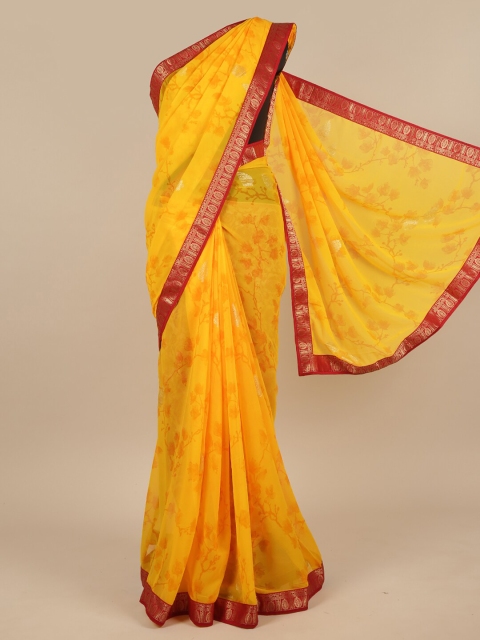 

Pothys Yellow & Red Floral Zari Saree