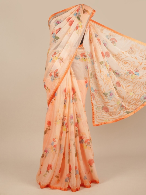 

Pothys Peach-Coloured & Green Floral Saree