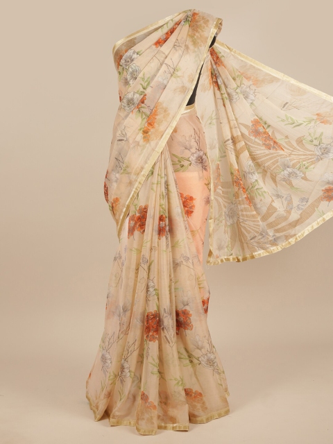

Pothys Peach-Coloured & Orange Floral Saree