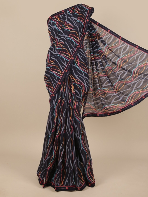 

Pothys Navy Blue & Grey Striped Saree