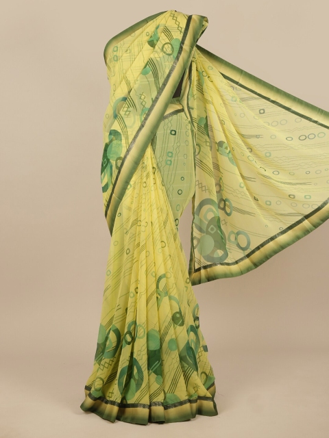 

Pothys Lime Green Floral Poly Chiffon Saree
