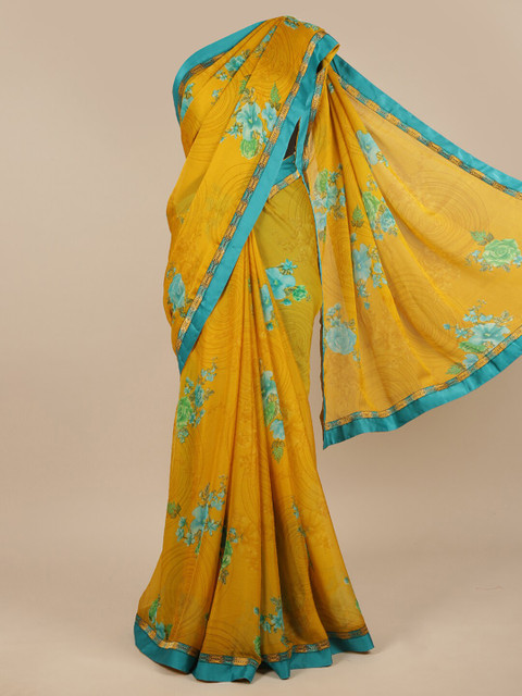 

Pothys Yellow & Turquoise Blue Floral Saree