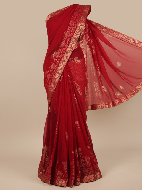 

Pothys Maroon & Gold-Toned Ethnic Motifs Saree