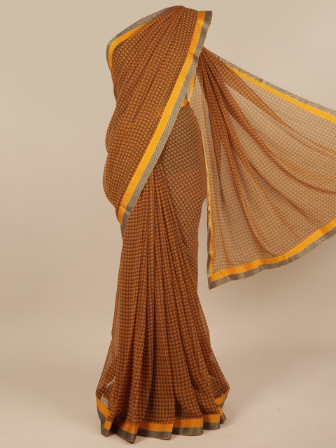 

Pothys Mustard & Grey Poly Chiffon Saree