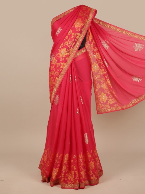 

Pothys Pink & Gold-Toned Floral Printed Saree