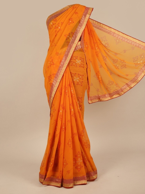 

Pothys Mustard & Red Floral Zari Saree