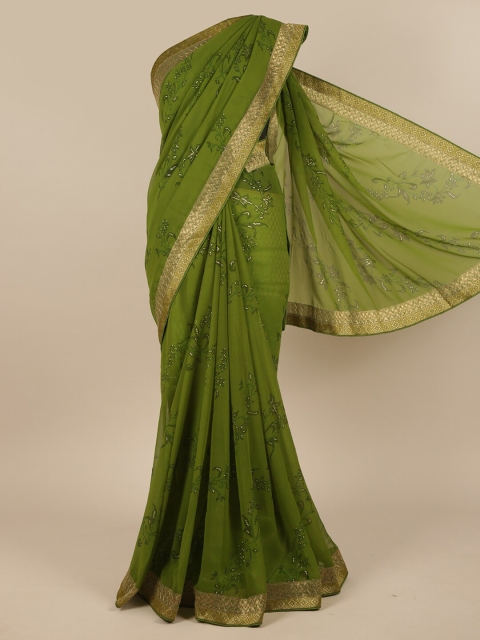 

Pothys Green & Gold-Toned Floral Zari Saree
