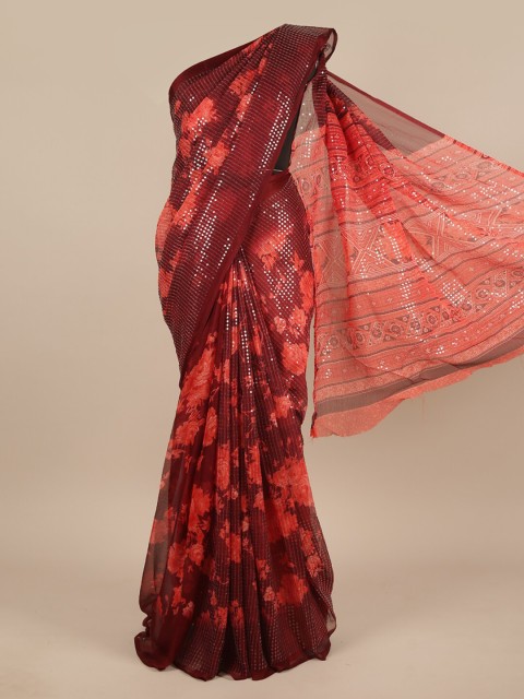 

Pothys Maroon & Red Floral Sequinned Saree