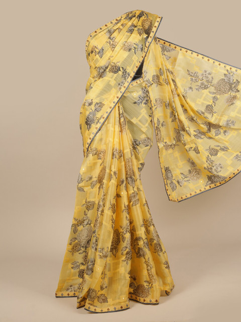 

Pothys Yellow & Grey Floral Saree