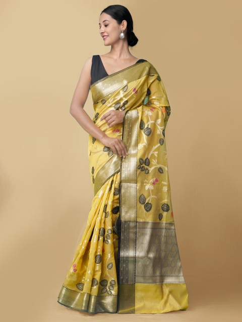 

Unnati Silks Yellow & Black Woven Design Silk Cotton Banarasi Saree