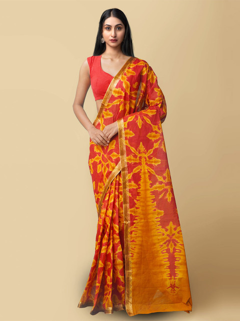 

Unnati Silks Women Red & Yellow Pure Shibori Cotton Saree