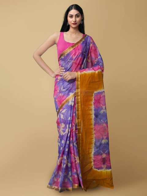 

Unnati Silks Women Pink & Blue Pure Shibori Cotton Sustainable Saree