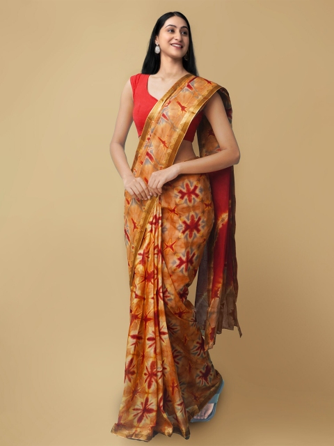 

Unnati Silks Orange Leheriya Handloom Pure Cotton Leheriya Saree