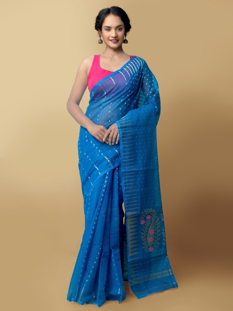 

Unnati Silks Blue Woven Design Zari Pure Silk Murshidabad silk Saree