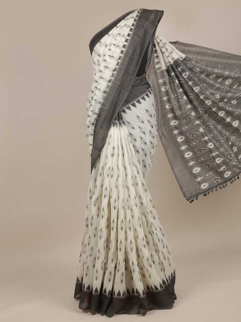

Pothys Cream-Coloured & Black Printed Jute Silk Saree