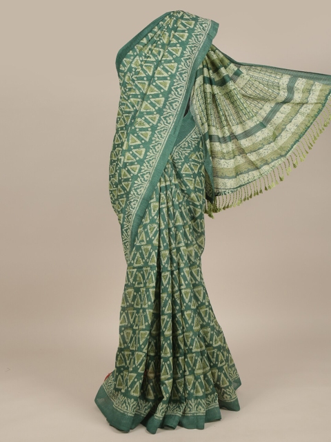 

Pothys Green & White Jute Silk Saree