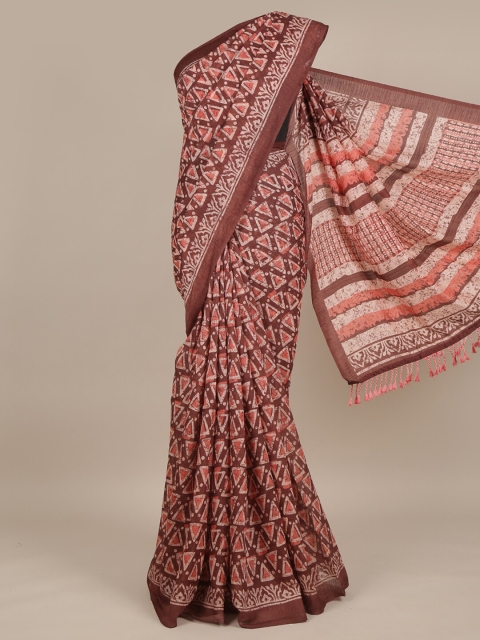 

Pothys Brown & Pink Jute Silk Saree