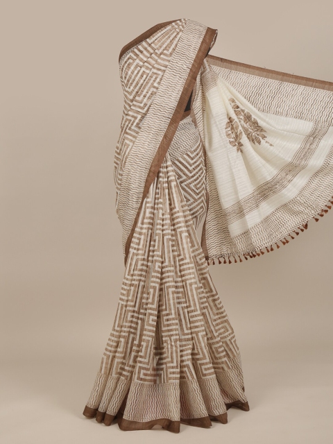 

Pothys Brown & White Jute Silk Saree