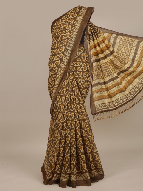 

Pothys Brown & Mustard Jute Silk Saree