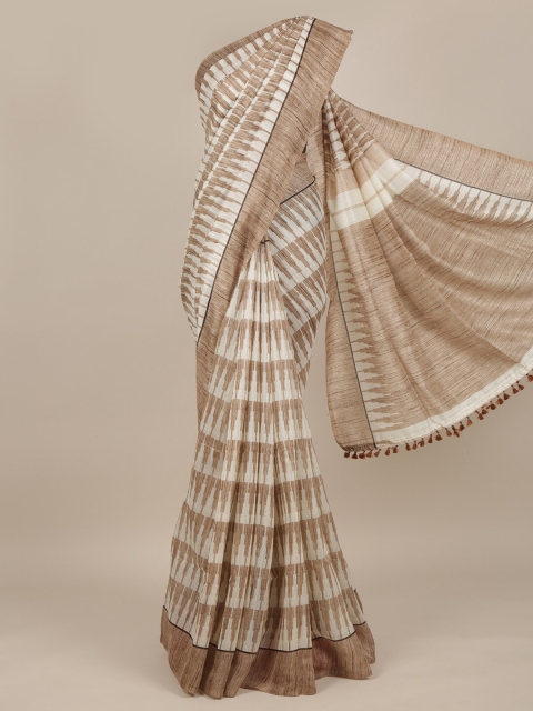 

Pothys Cream-Coloured & Brown Jute Silk Saree