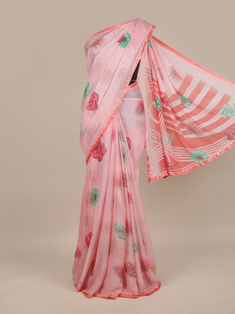 

Pothys Pink & Sea Green Floral Saree