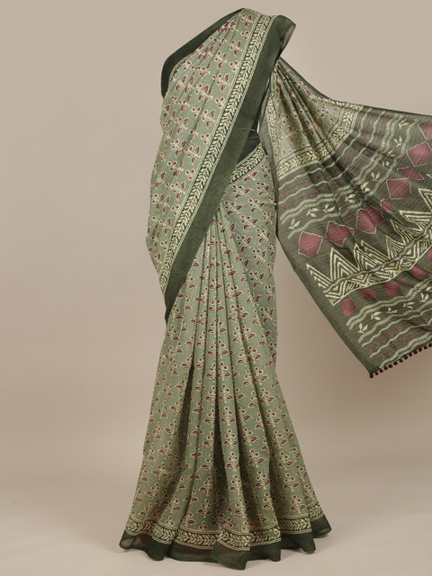 

Pothys Green & Purple Floral Jute Silk Saree