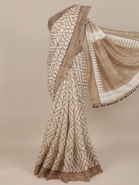 

Pothys Cream-Coloured & White Jute Silk Saree