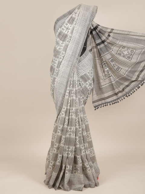 

Pothys Grey & White Ethnic Motifs Jute Silk Saree
