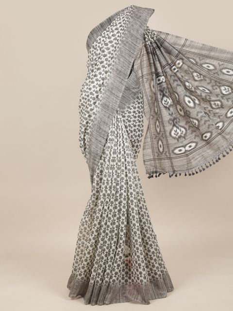 

Pothys Grey & White Floral Jute Silk Saree