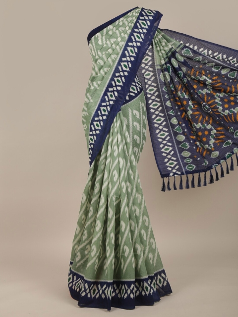 

Pothys Green & Navy Blue Jute Silk Saree