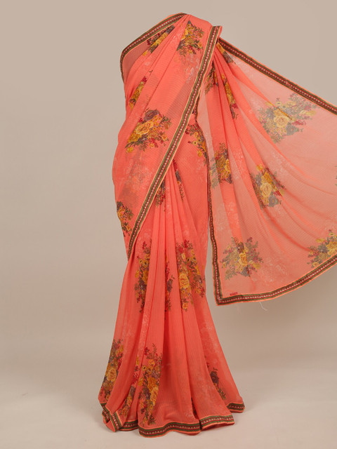 

Pothys Peach-Coloured & Yellow Floral Saree