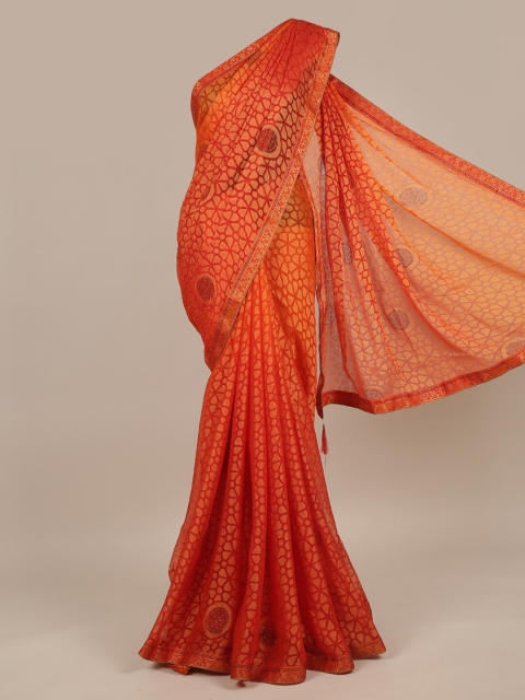 

Pothys Orange & Gold-Toned Beads and Stones Saree