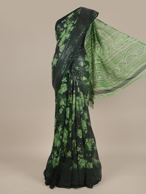 

Pothys Green & Black Floral Sequinned Saree