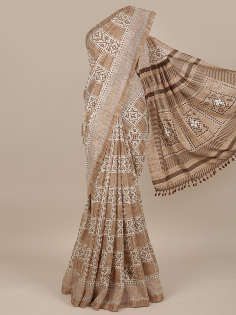 

Pothys Brown & White Ethnic Motifs Jute Silk Saree