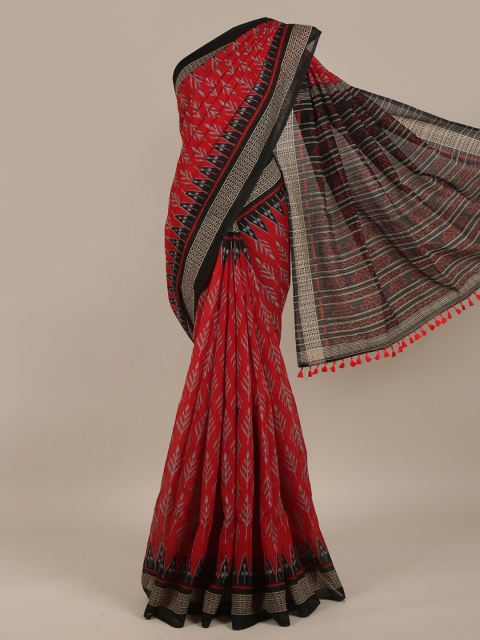 

Pothys Red & Black Ethnic Motifs Jute Silk Saree
