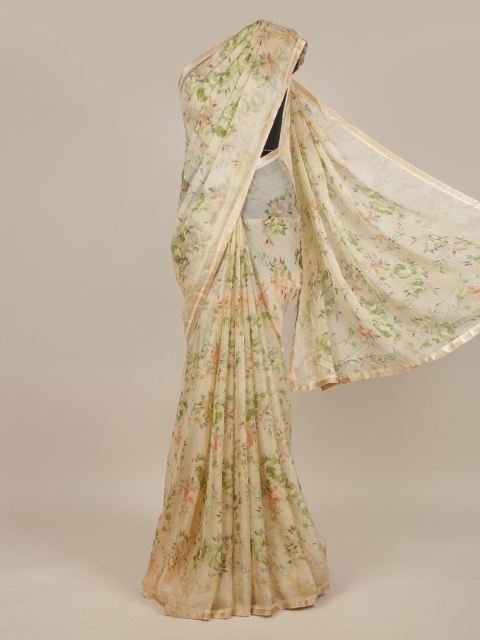 

Pothys Cream-Coloured & Green Floral Saree