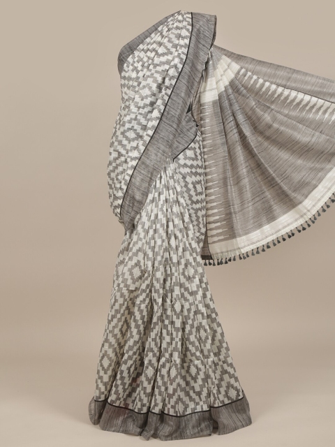 

Pothys Grey & White Printed Jute Silk Saree